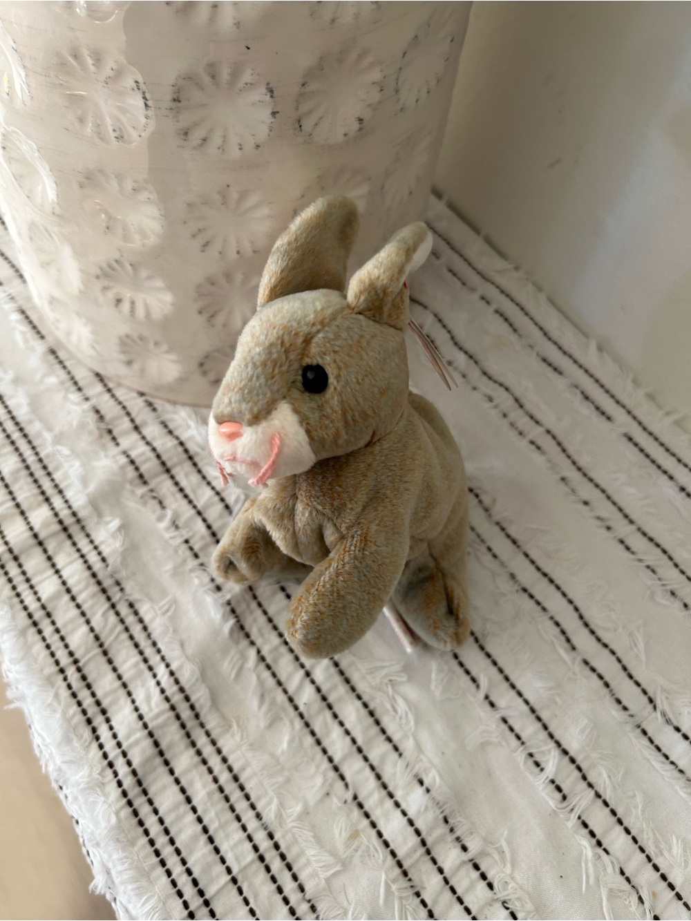 Vintage 1998 Ty Beanie Baby Nibbly Rabbit Beige and Pink Bunny Plush